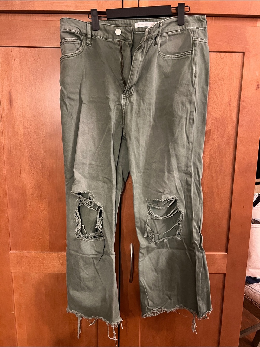 Altar'd State Olive Green Distressed Wide Leg Jeans